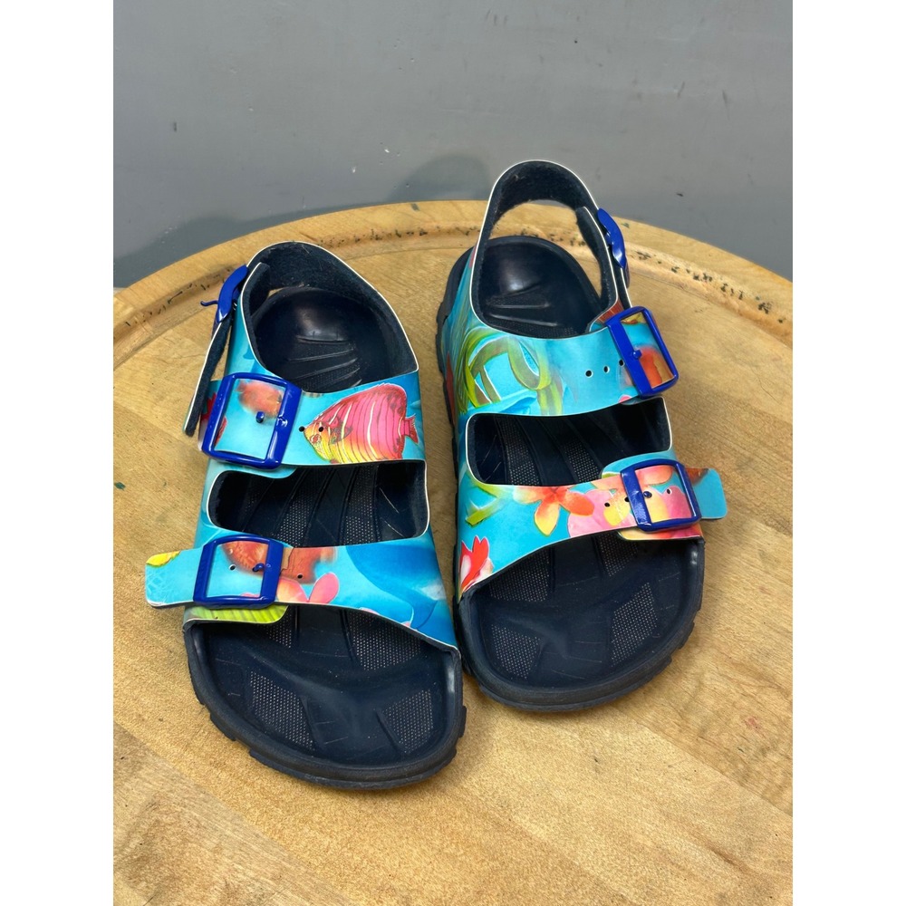 Birkis Sandals Womens 39/8.5 Blue Tropical Fish Aquarium Triple Buckle Straps